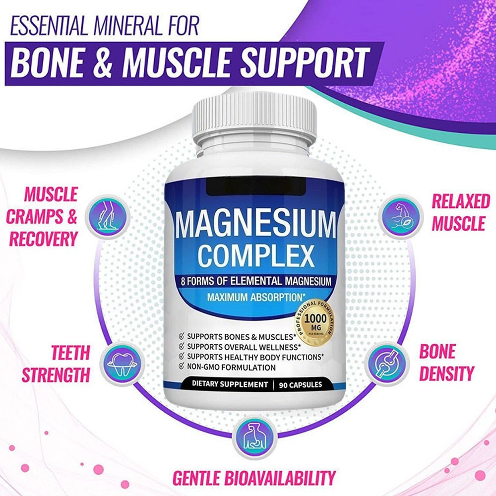 1~5x Magnesium Complex Supplement Non-GMO Elemental 1000mg – Vegan 8 90 Capsules
