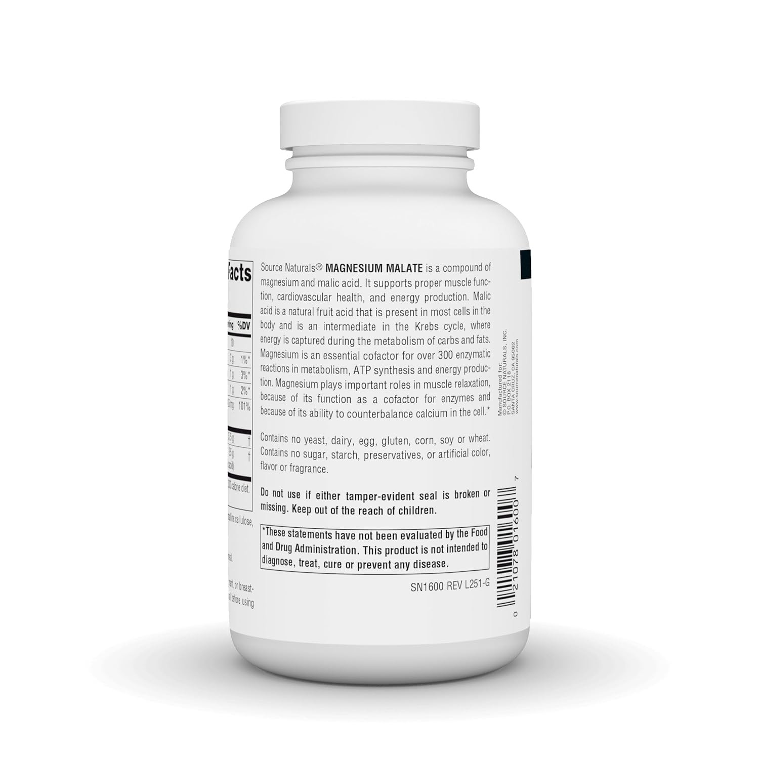 Magnesium Malate Supplement 200 Count Unflavored Capsules 3750mg Energy Support
