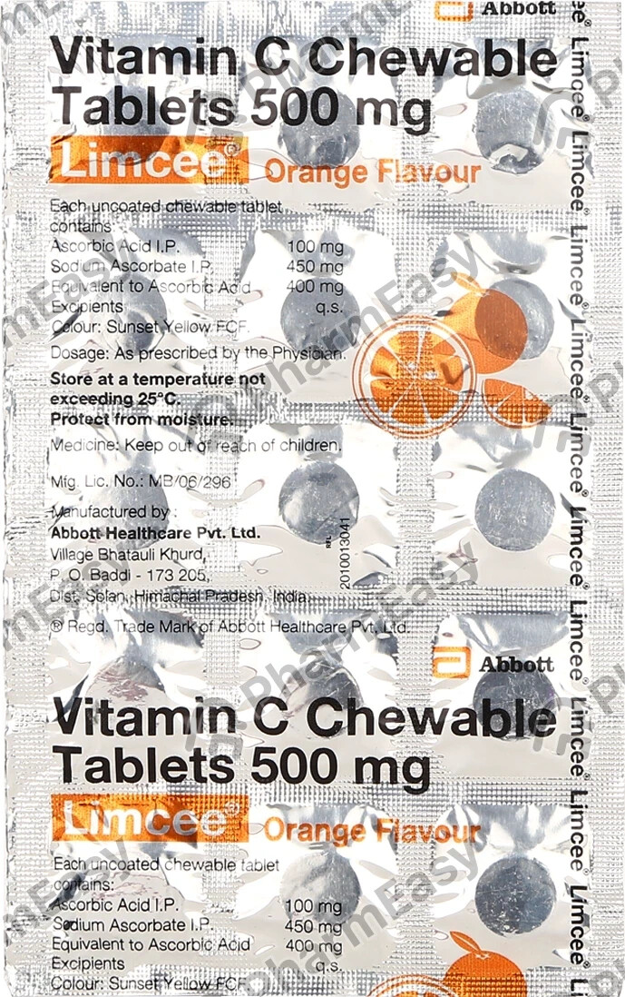 Limcee Vitamin C 500mg – 105 Orange Chewable Tabs for Immunity Support