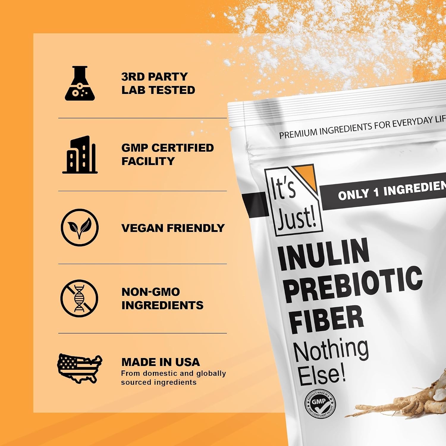 Chicory Root Inulin Powder – Gluten-Free, Water-Soluble Prebiotic Fiber, 2 lbs