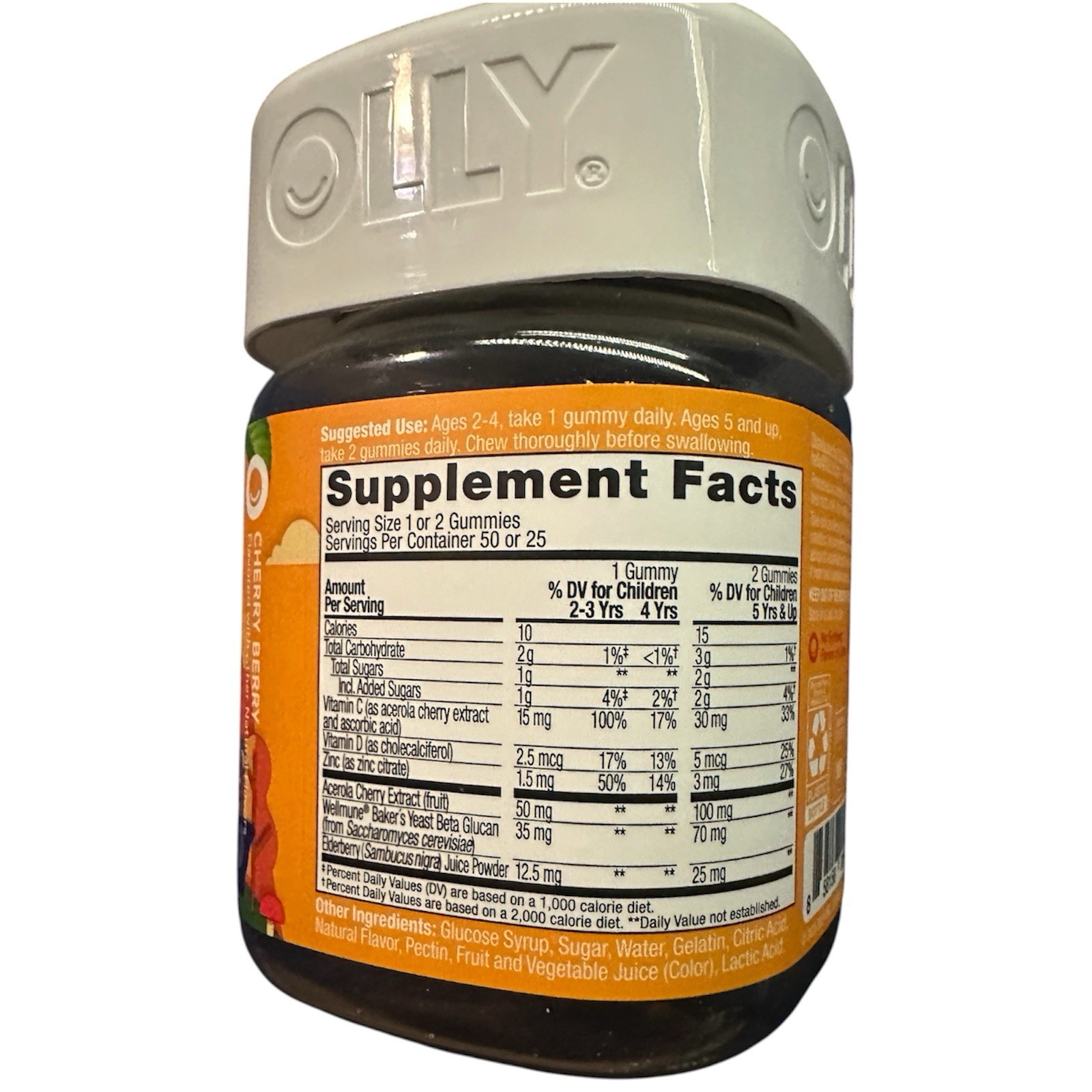 Olly Kids Immunity Wellmune Elderberry, Acerola Cherry and Zinc – 50 Gummies
