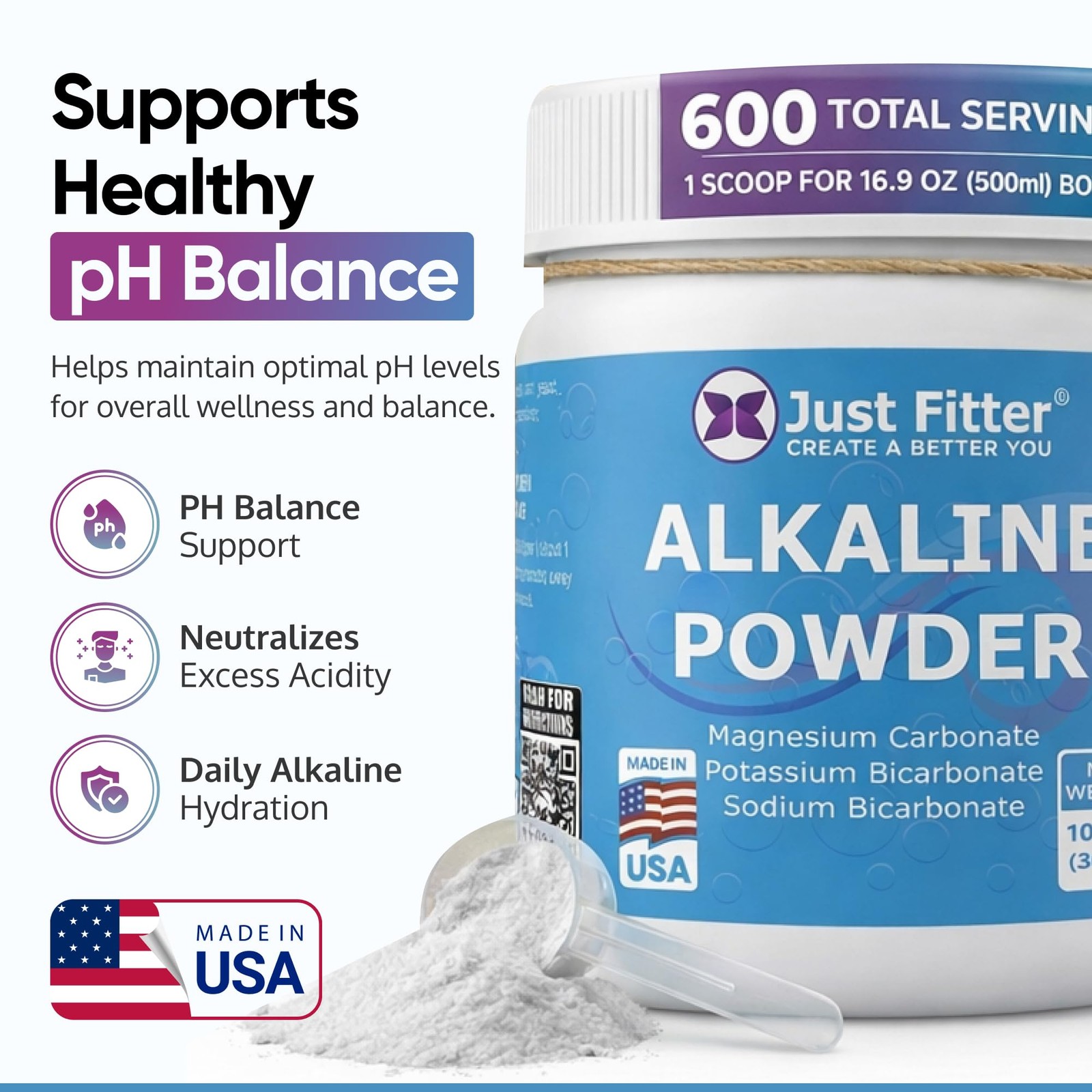 Sodium Bicarbonate Powder Supports pH Balance – 10.6 Ounce (Pack of 1)