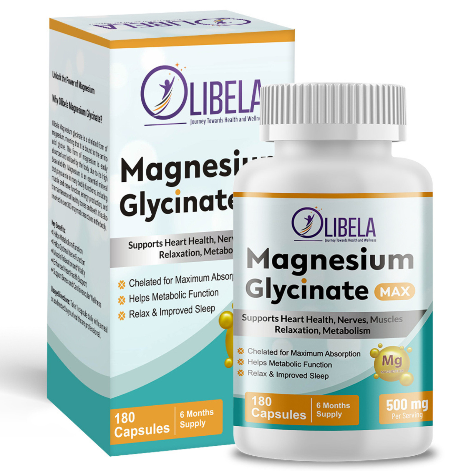 Cápsulas De Magnesio 500mg Glicenato Quelato Antiestrés, Musculo, Relajar, Sueño
