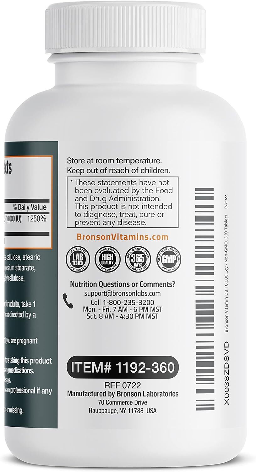 Vitamin D3 10,000 IU (250 MCG) 1 Year Supply for Healthy Muscle Function and Imm