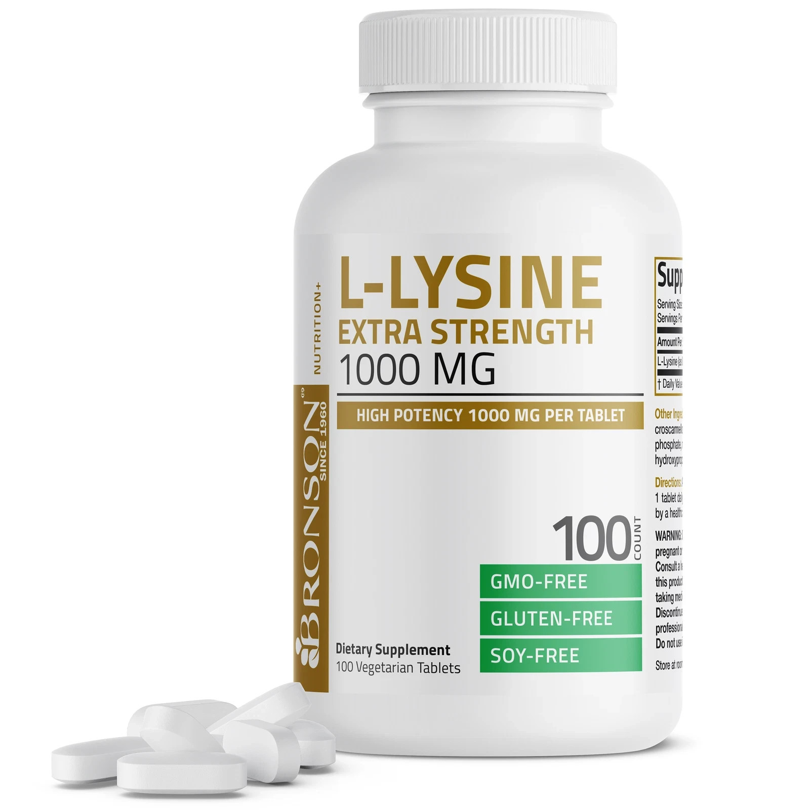 2 pk lot Bronson L-Lysine Extra Strength 1000 MG 100 Vegetarian Tablets ex 09/26