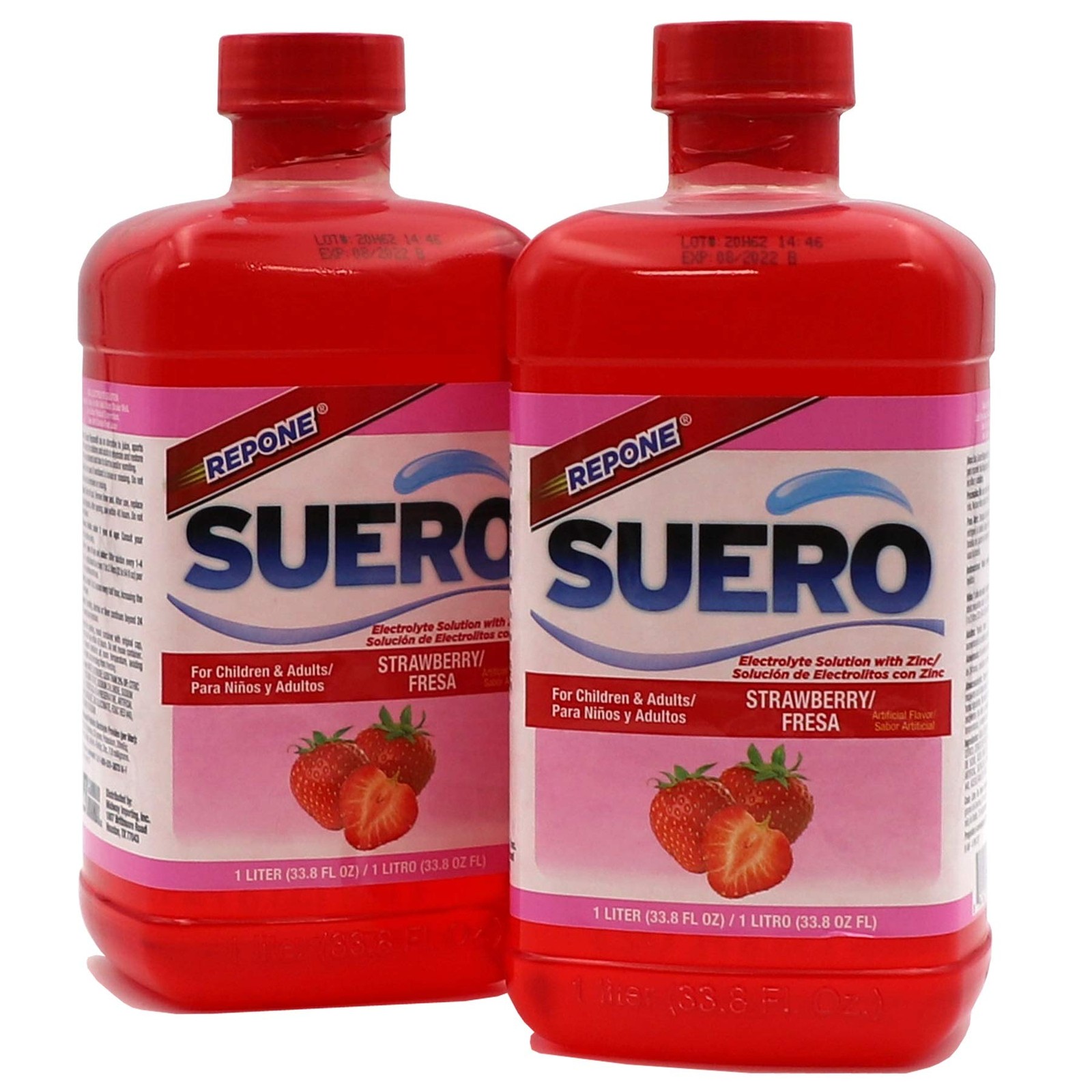 REPONE SUERO Electrolyte Solution with Zinc, 33.8 Fl Oz (Pack of 2), Red