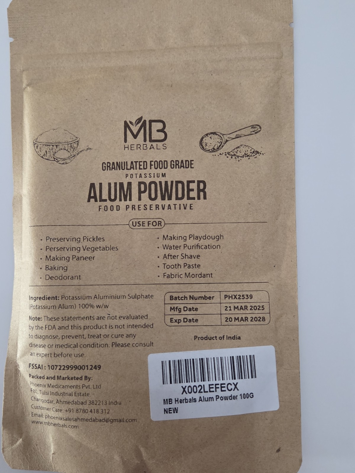 MB Herbals Alum Powder 100 Gram (3.5 Oz) Granulated Potassium Alum Preservative