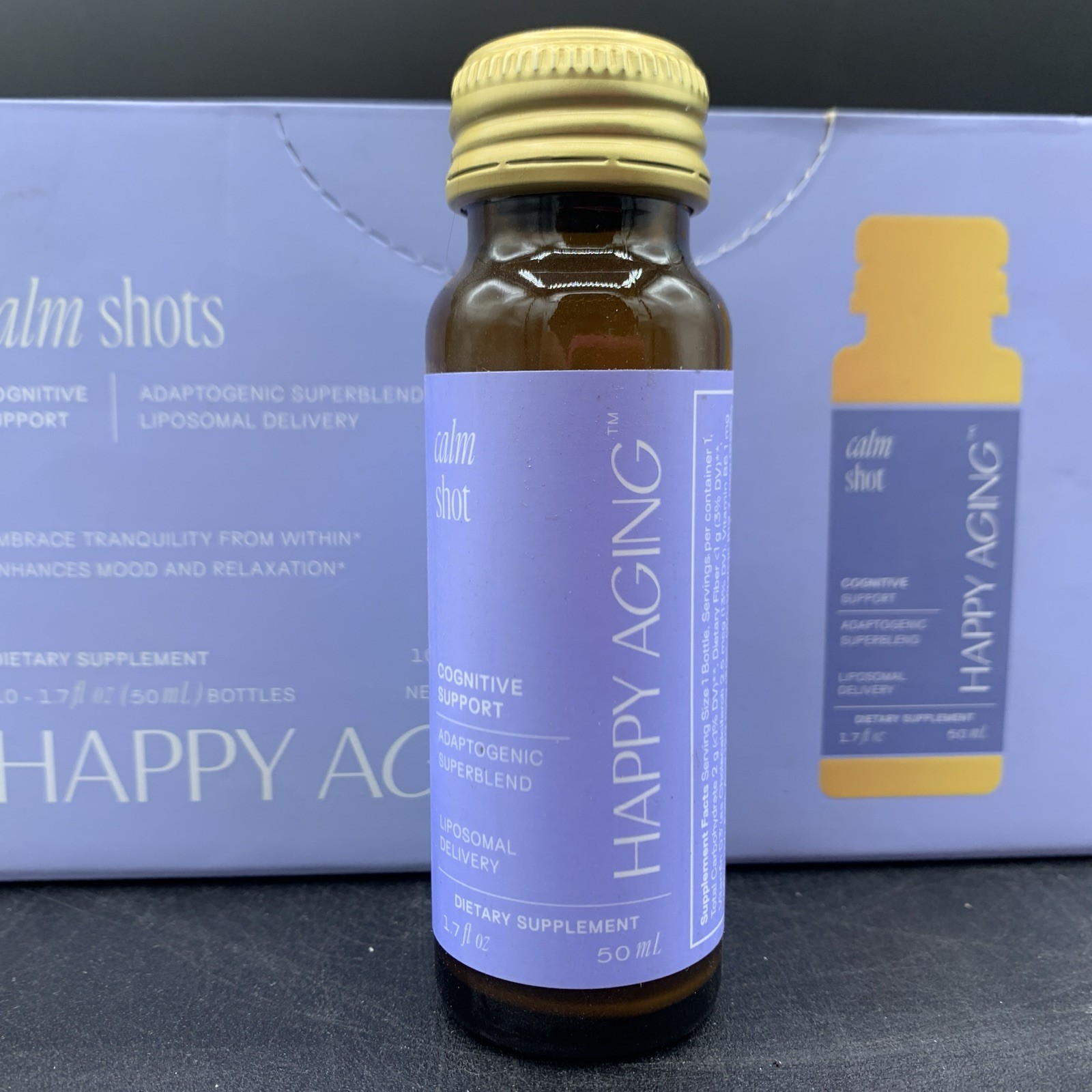 HAPPY AGING Calm Shots|Cognitive Support, 10- 1.7oz Bottles EXP 06/15/2026