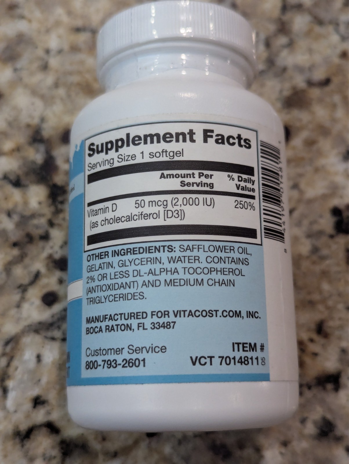 Vitacost Vitamin D3 Mini Gels 2,000 IU 120 softgels exp: 11/2025