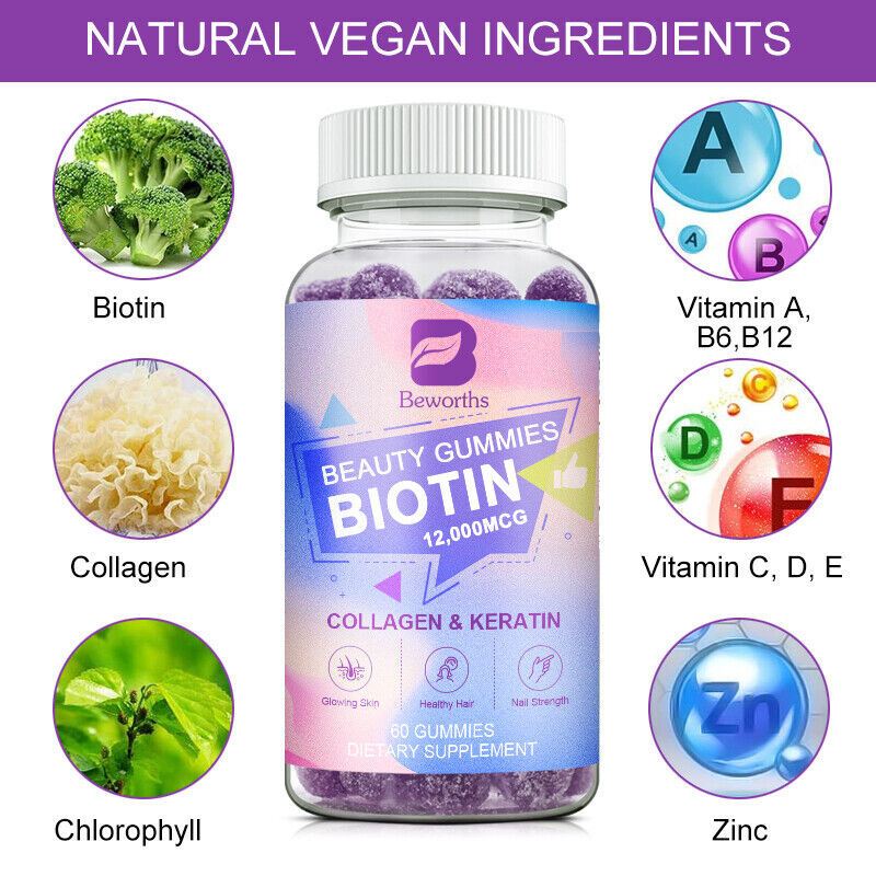 Hair, Skin & Nails Biotin Gummies with Collagen & Keratin Dietary Supplement