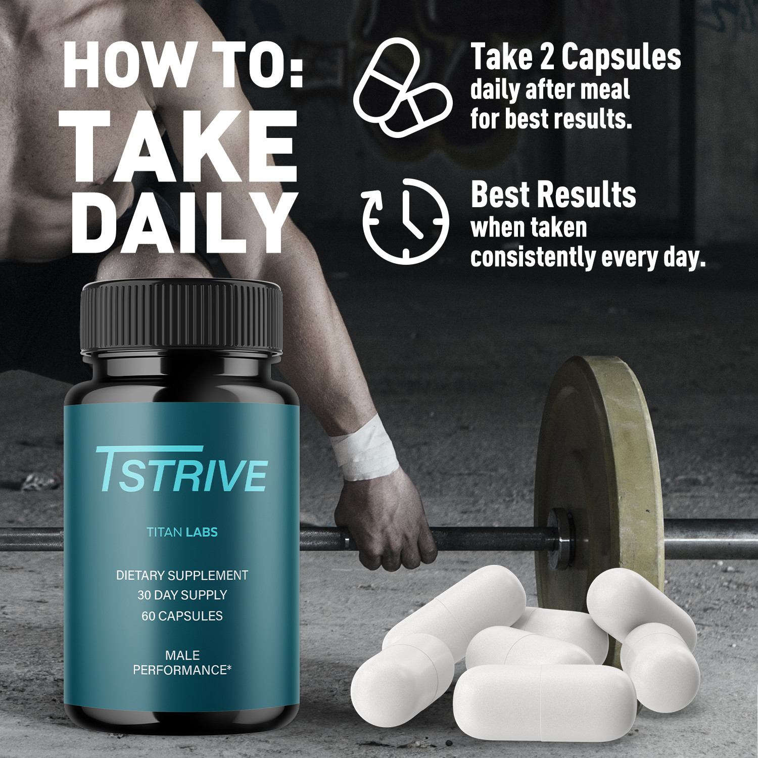 (2 Pack) Tstrive Advanced Male Support Performance Supplement 120 Capsules