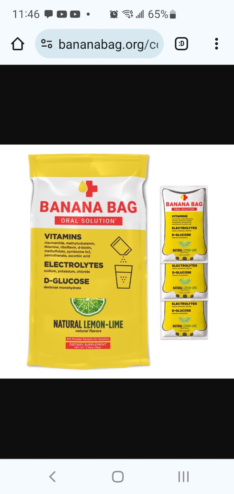 Banana Bag Oral Solution Electrolytes 15 Packets First Aid Dehydration