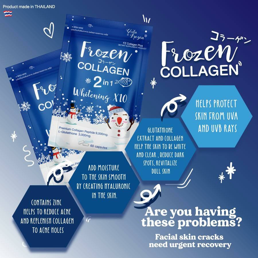 Frozen Collagen Whitening X10 Gluta 2in1 Glutathione Acne Reduce 60 Capsule