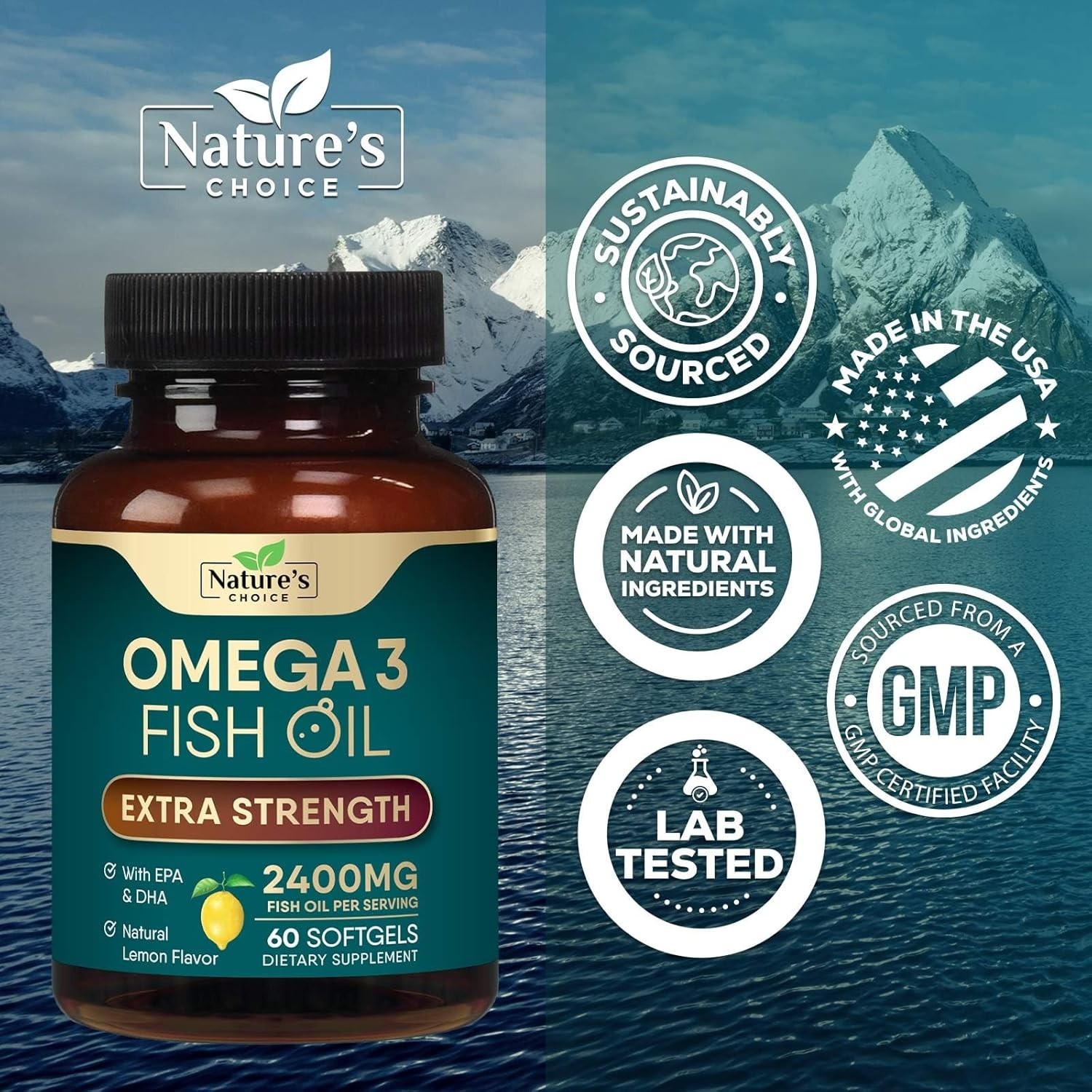 Triple Strength Omega 3 Fish Oil Supplement 2400 mg – EPA & DHA Fish Oil Omega 3
