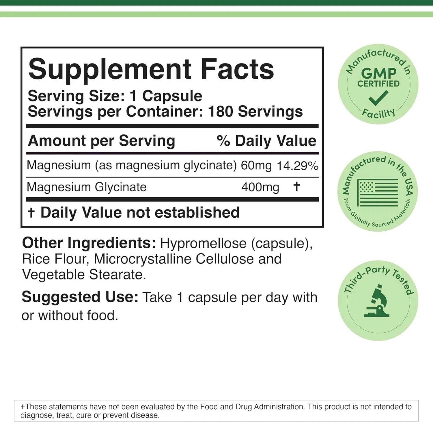 Double Wood Supplements Magnesium Glycinate 400Mg | 180 Capsules | Sleep, Muscle