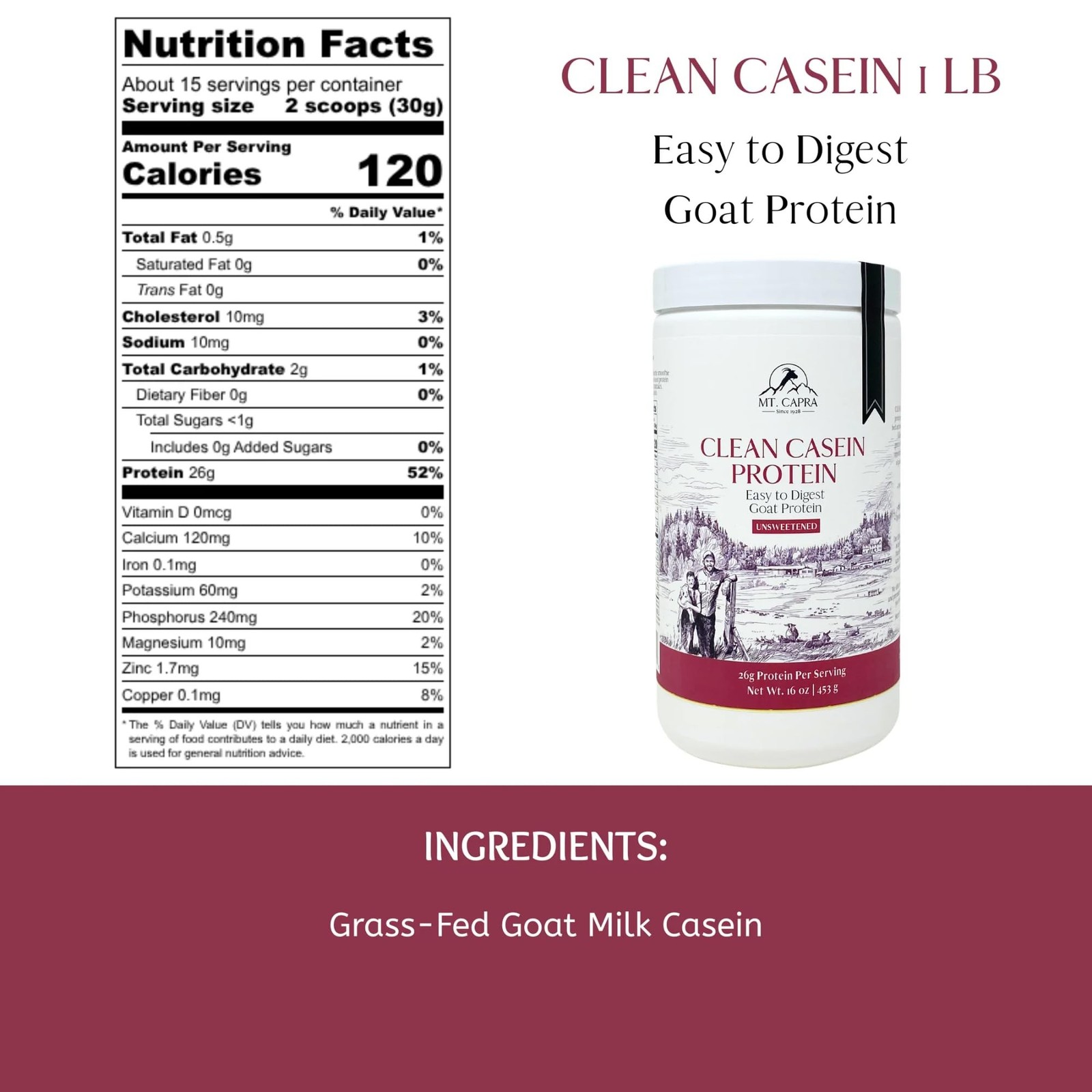 Clean Casein Protein by Mt. Capra | Easy-to-Digest Goat Casein Protein, 26 G …