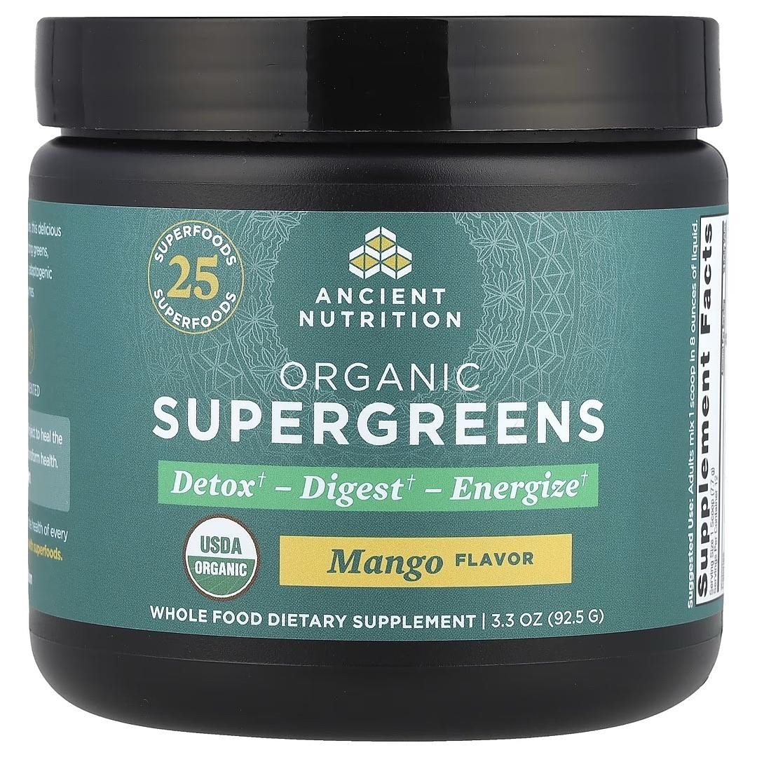 Ancient Nutrition SuperGreens Powder Organic Mango Probiotics 12 Servings 3.3oz