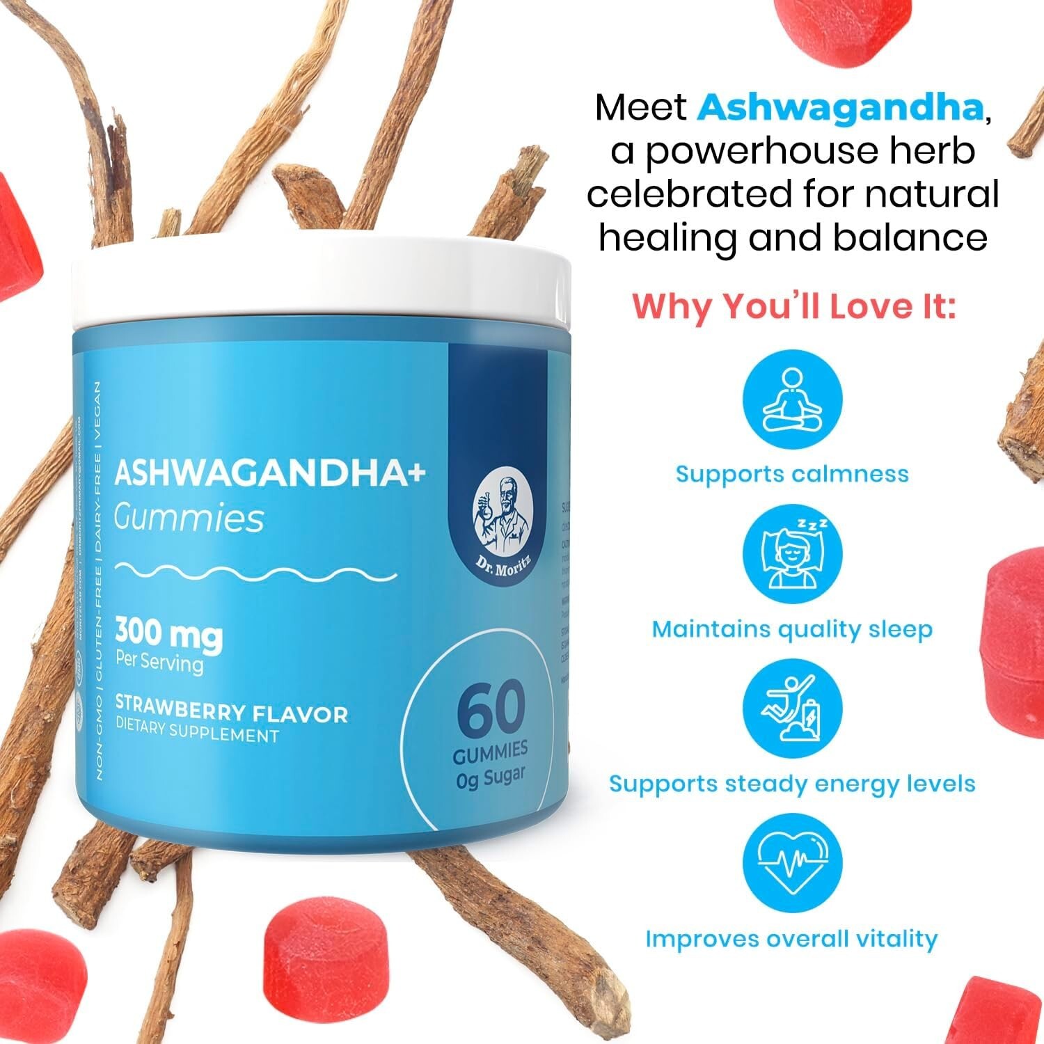 2 Pack Ashwagandha Gummies Calm, Relaxation, and Immune Support GABA L-Theanine