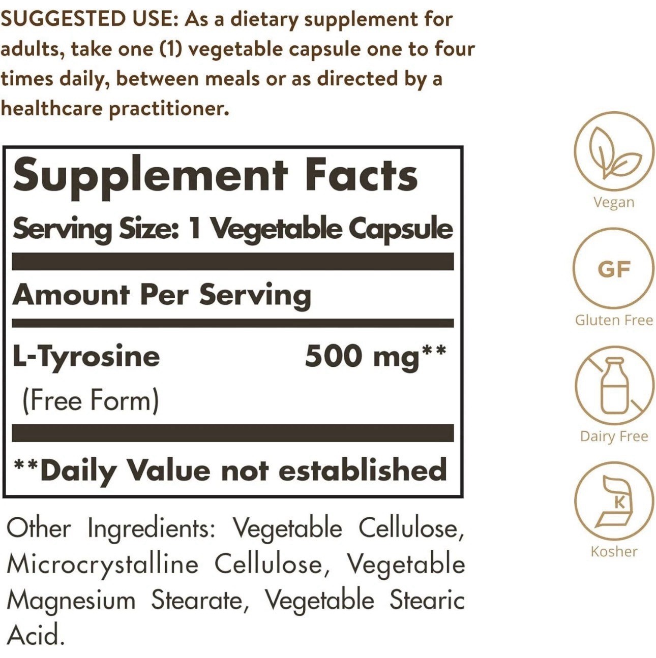 Solgar L-Tyrosine 500mg 100 capsules EXP 10/2026