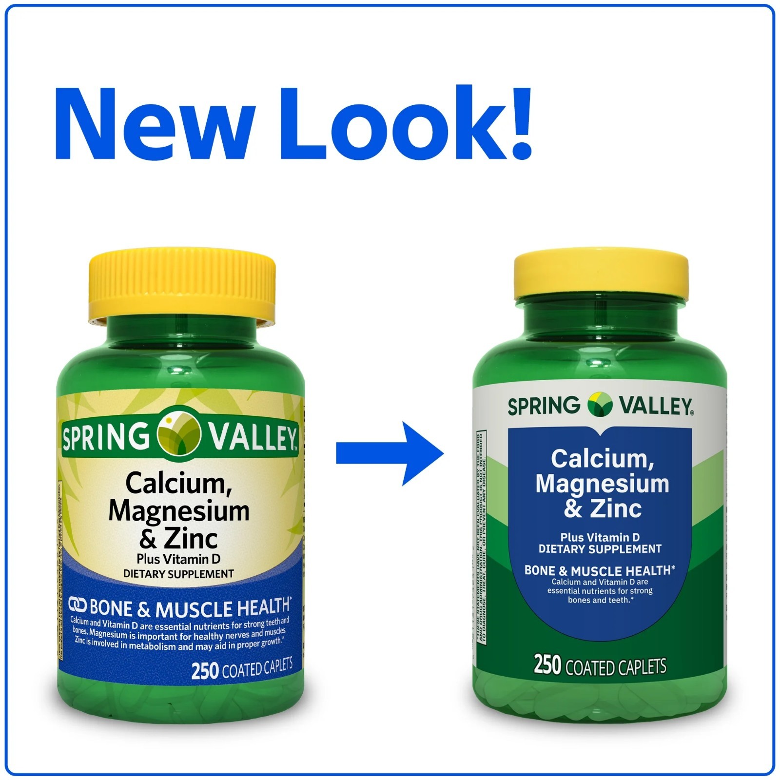 Spring Valley Calcium, Magnesium & Zinc Plus Vitamin D3 Coated Caplets,250 Count