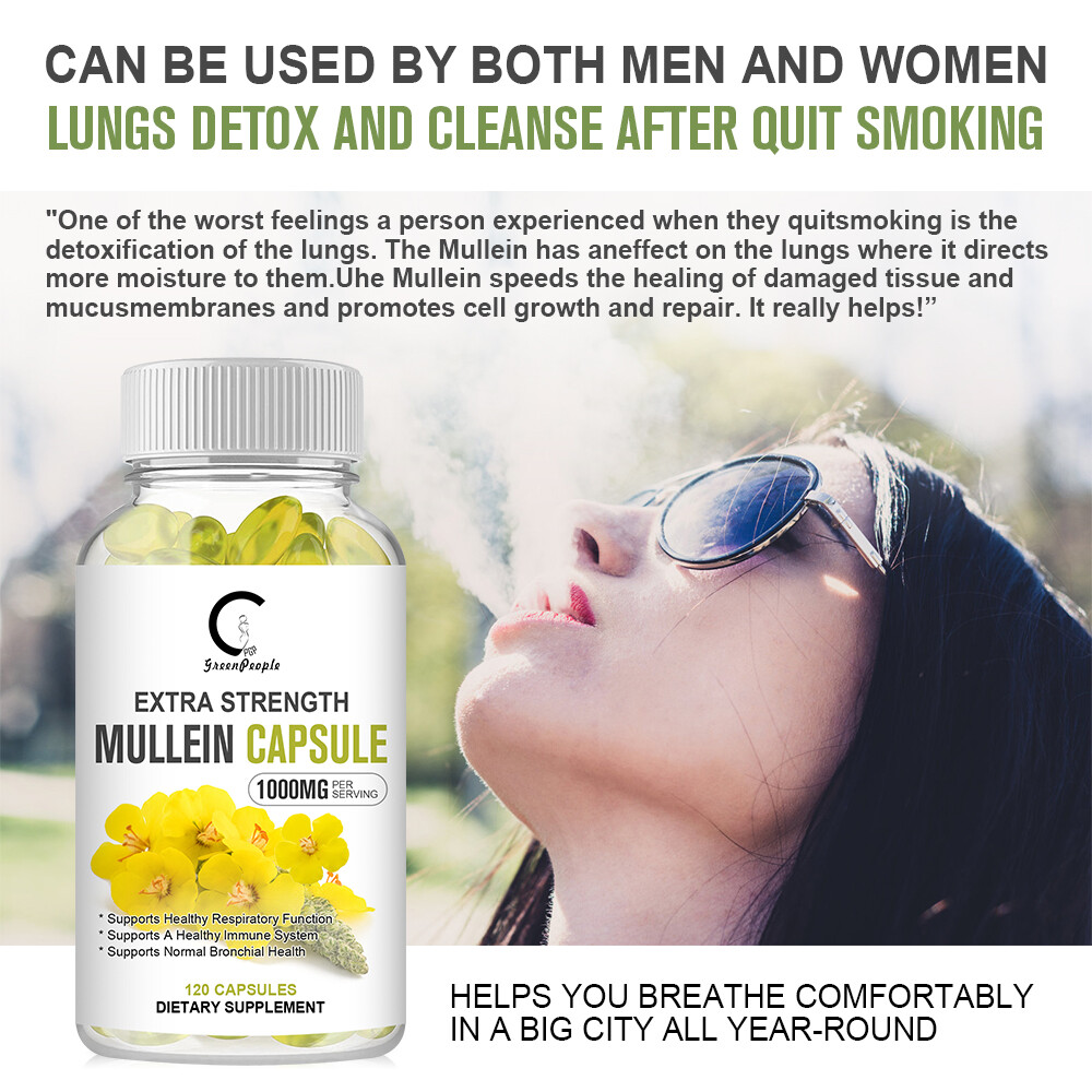 120 Mullein Leaf Capsules For Lung Cleansing & Detox Herbal Dietary Supplement