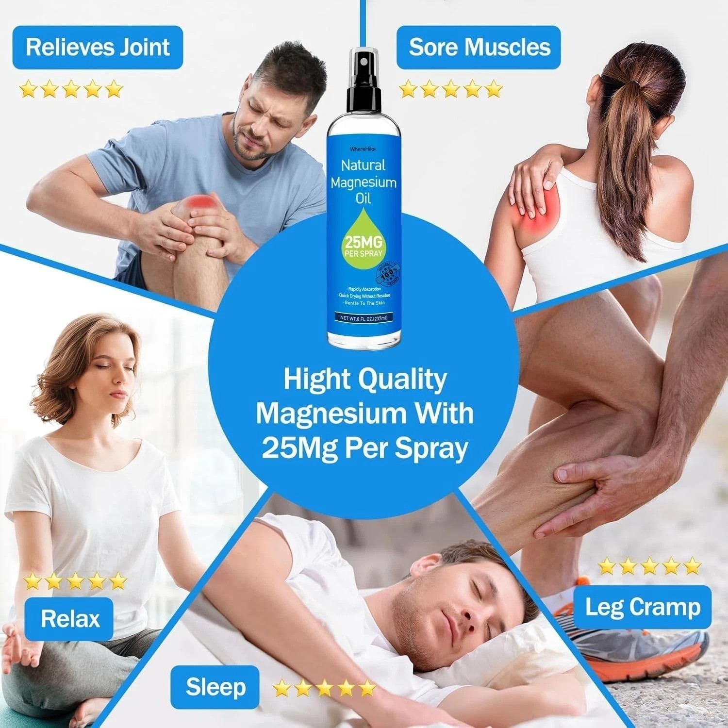 Magnesium Oil Spray – For Feet, Sleep & Muscle Relief, Vanilla/Lavender/Natural.