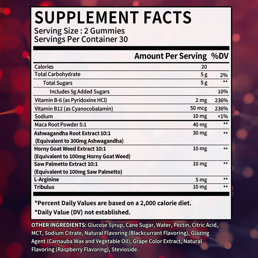 Testosteron Booster Supplement for Men, Energy & Endurance, 30/60 Gummies