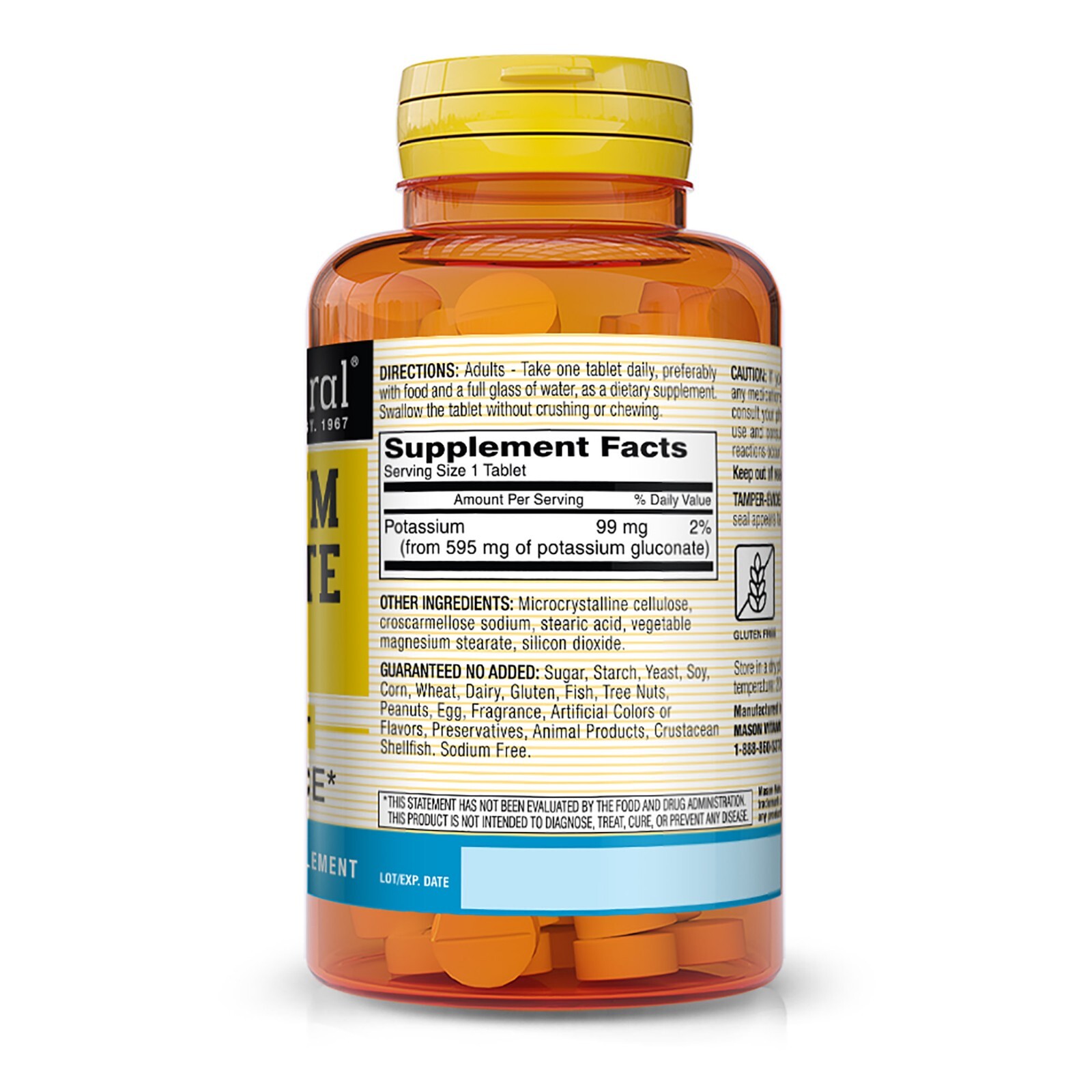 Mason Natural Potassium Gluconate 595 mg – Essential Mineral, 100 Tablets