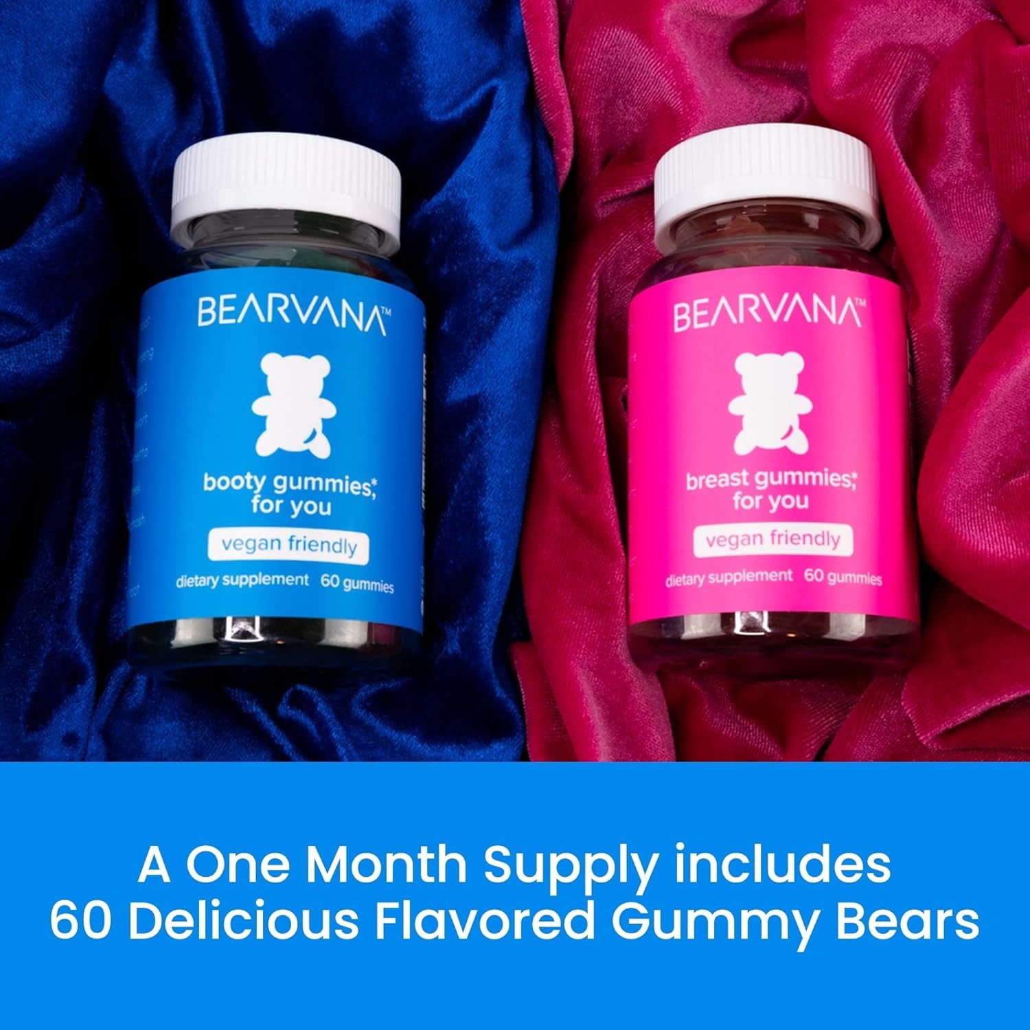 Bearvana Gummies Bundle 2 Pack Berry Top Support + Peach Gains 60 Ct