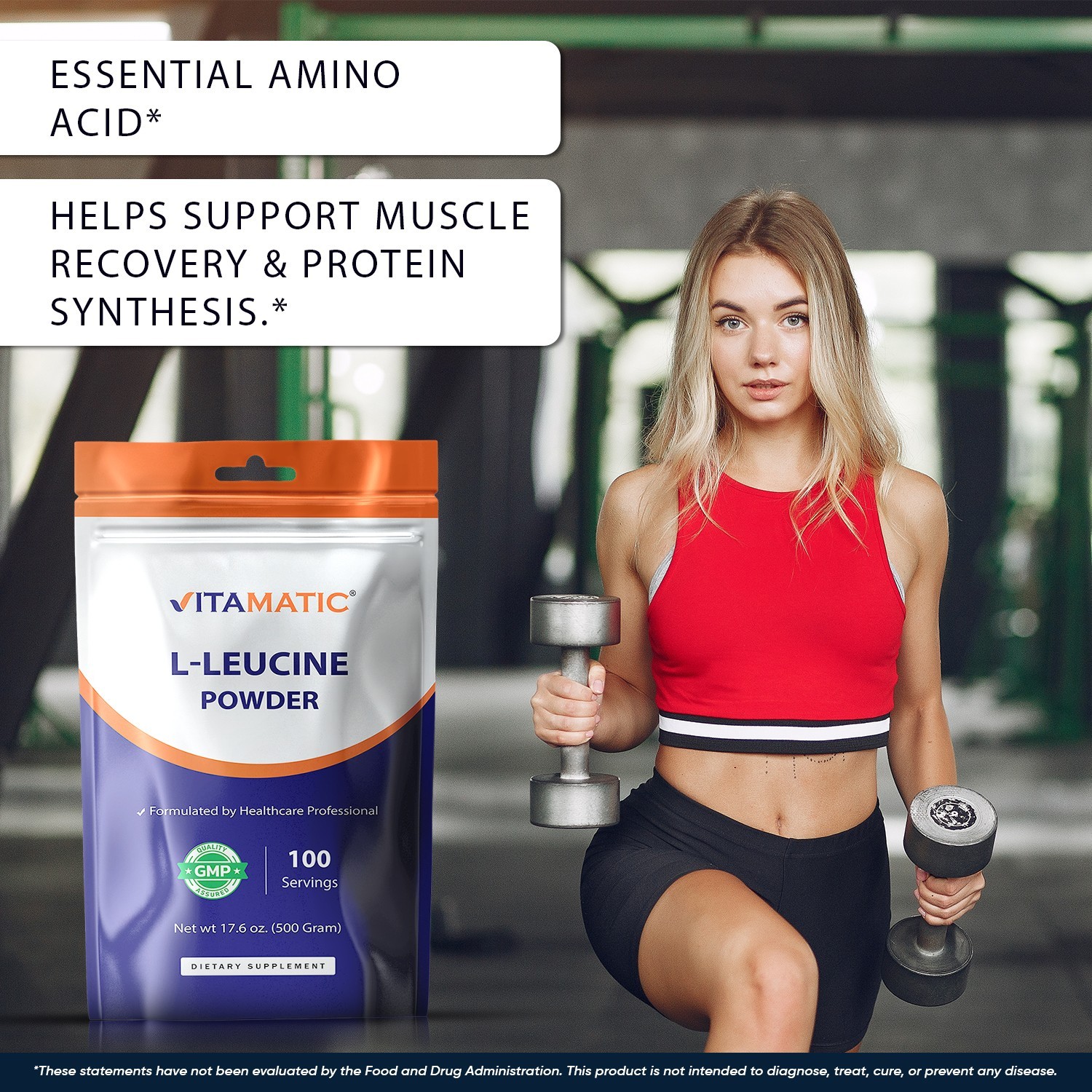 Vitamatic L-Leucine Powder 500g (17.6 oz), 5g Per Serving, Pure Amino Acid Supp.