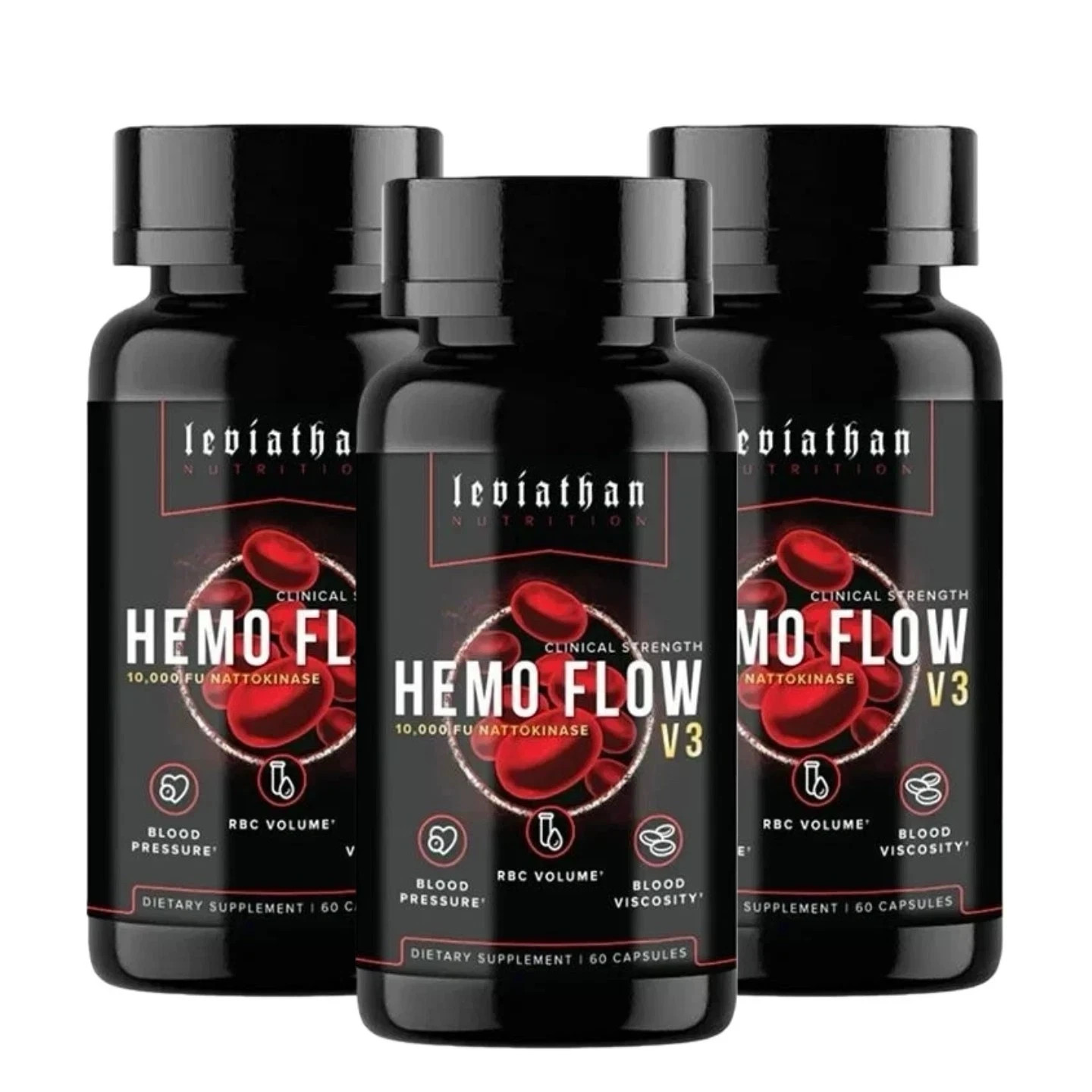 3Pcs-Leviathan Nutrition Hemo Flow supplemental Nattokinase with forNitric Oxide