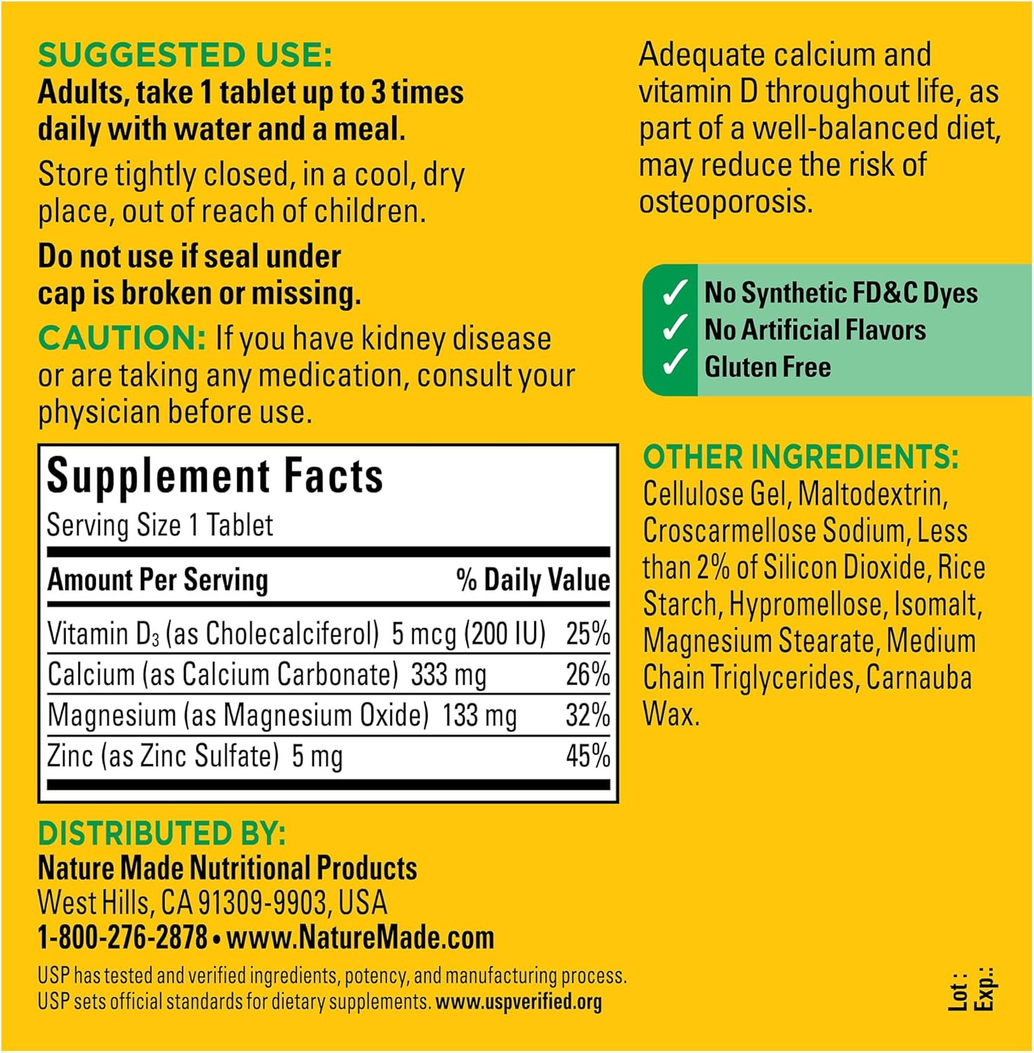 Nature Made Calcium Magnesium Zinc with Vitamin d3 Supplement Bone Support 300ct