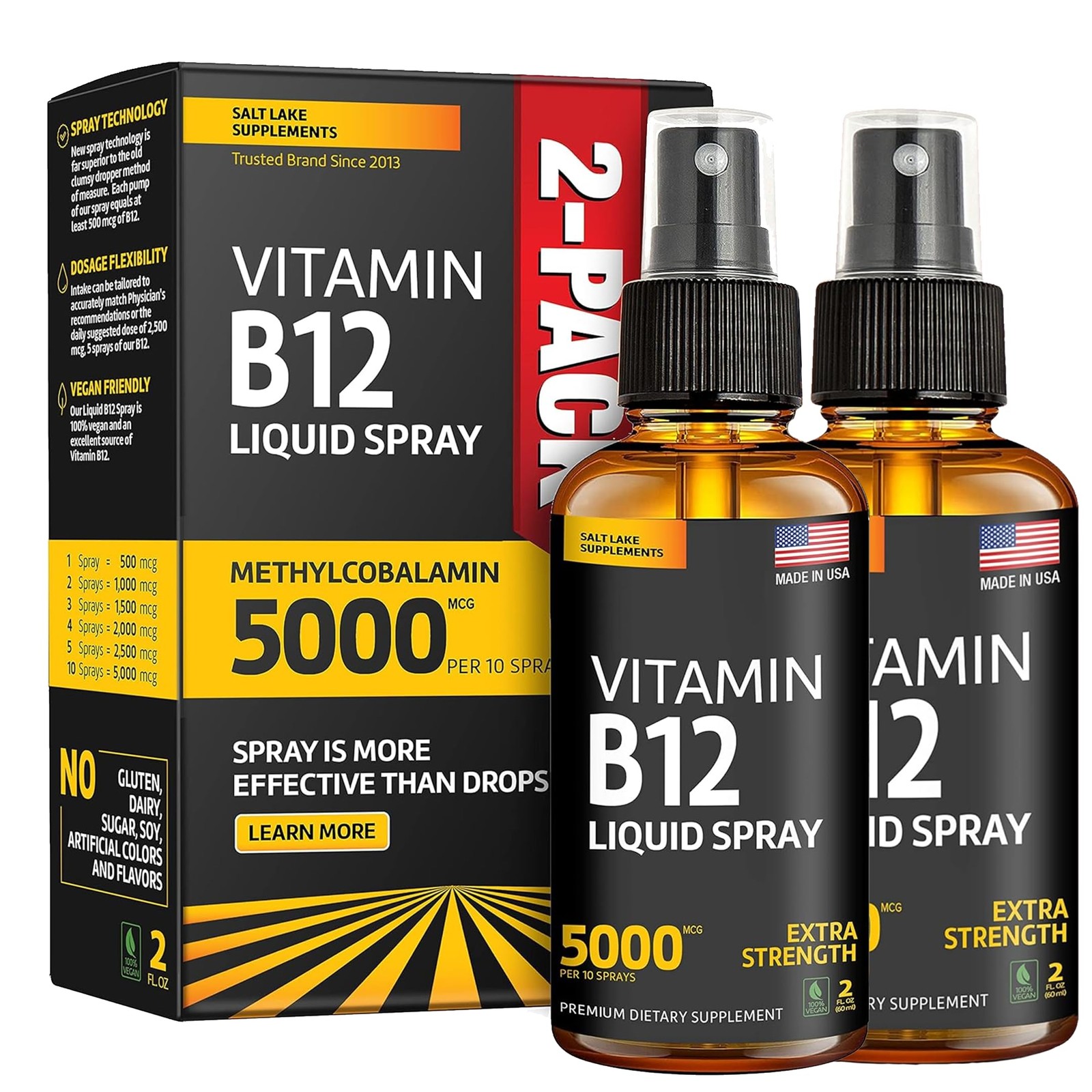 Salt Lake Supplements (2 Pack) – Liquid B12 Spray 5000 2 Fl Oz (Pack of 2)