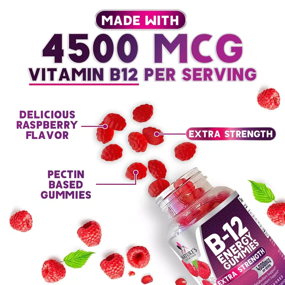 Vitamin B12 Gummies 4500mcg, High Absorption Vitamin B-12 Energy Gummy