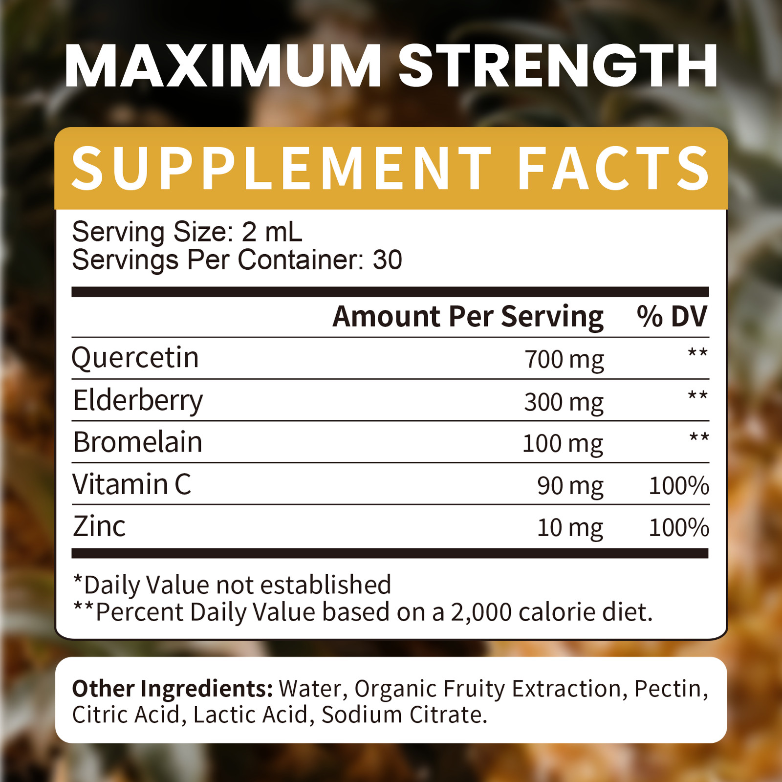 5-in-1 Vegan Quercetin Liquid Drops with Zinc, Bromelain Immune Support 2 fl oz