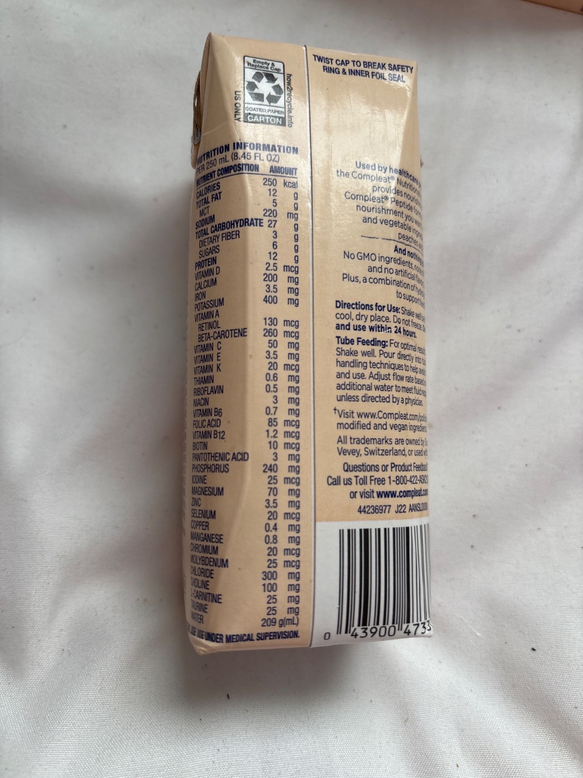 6 – Nestle Compleat Peptide 1.0 Tube Feeding Formula Vegetable / Fruit Medley