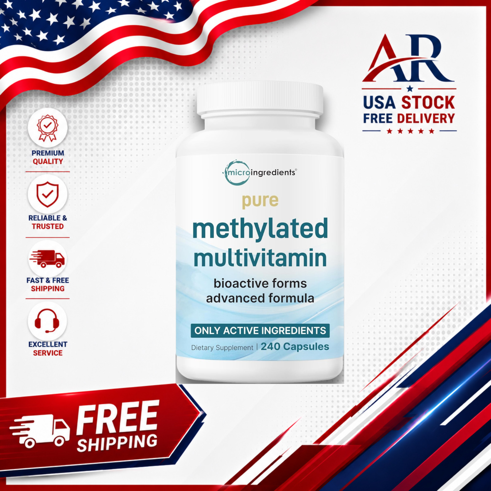 Men’s Multivitamin, Methylated B-Vitamins, Clean Label & Vegan, High Strength Fo