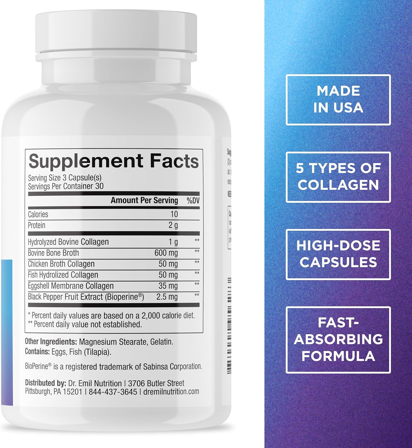 DR. EMIL NUTRITION Multi Collagen Pills – Collagen Supplements to Support Hair,