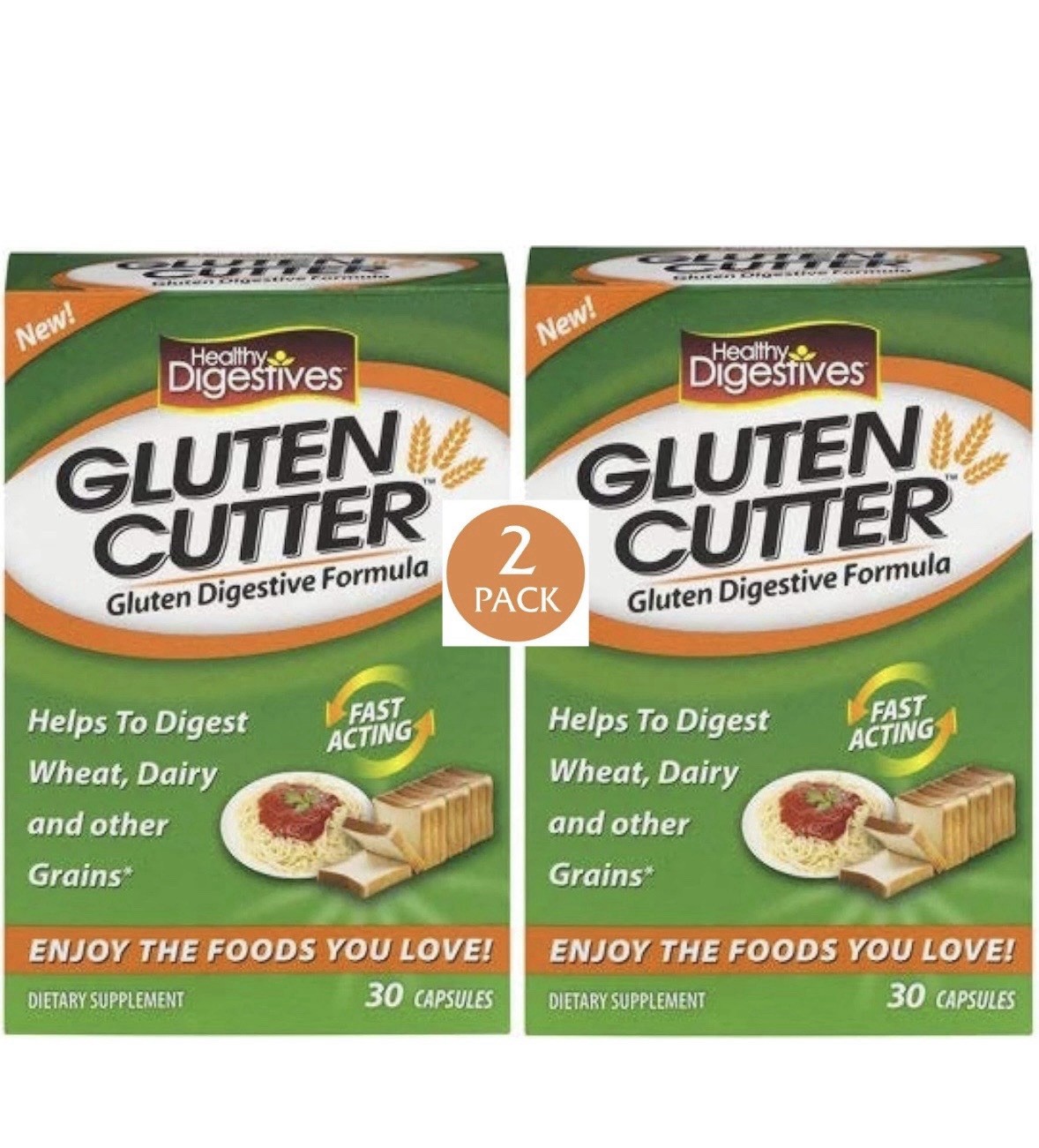 2 Pack Gluten Cutter Digestives Enzyme Formula 60 Caps 2×30 Digest Wheat Grains