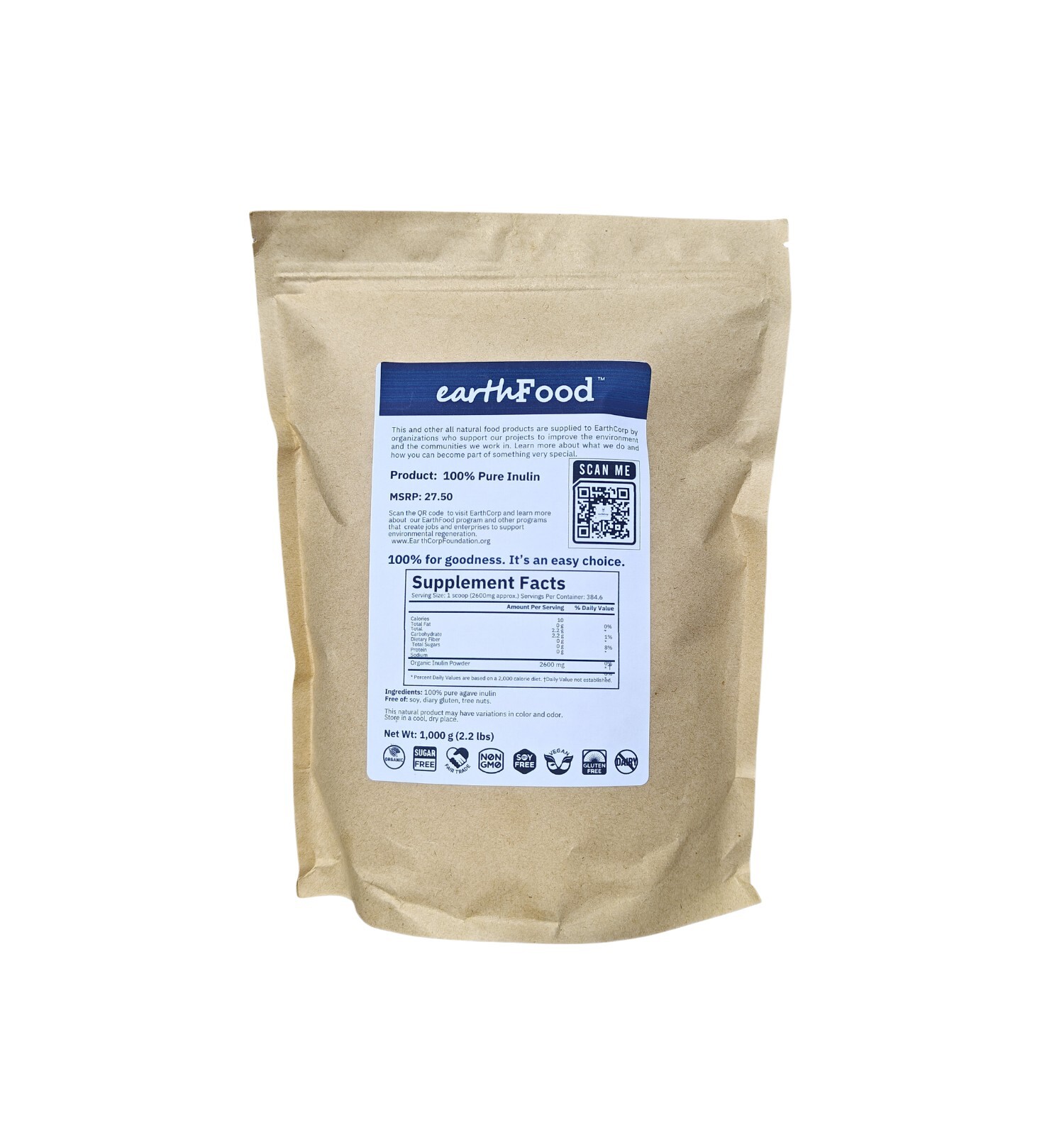 Inulin Powder: Full COA, Chicory Root water extract, 1kg (2,2 lbs) Prebiotic