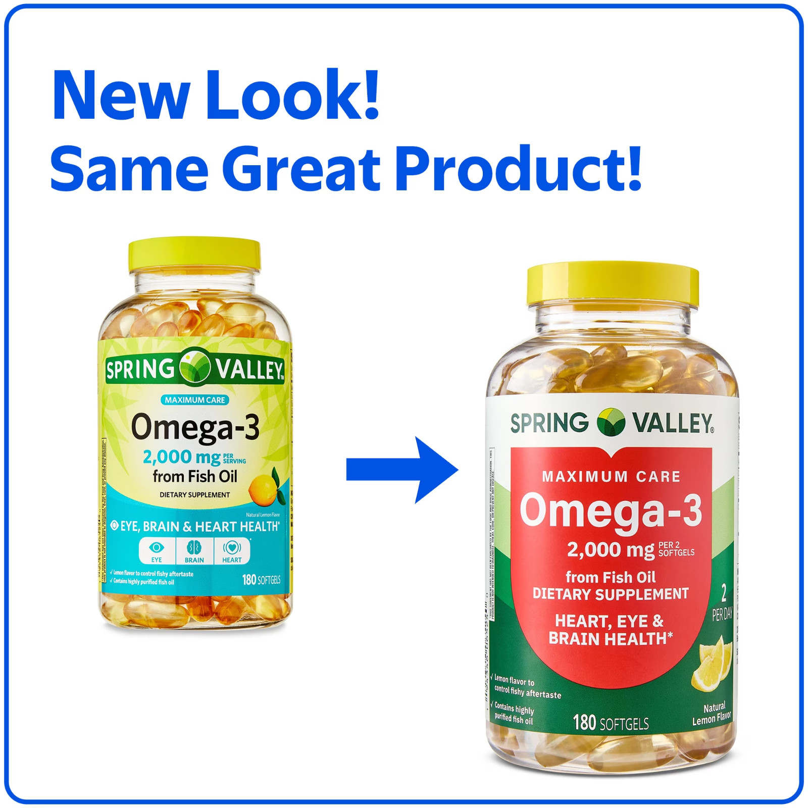 Spring Valley Omega-3 Fish Oil Brain & Heart Health , 2000 mg, 180 Softgels