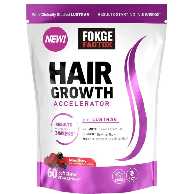 Hair Growth Accelerator Lustrav Soft Chews Mixed Berry 60 Count Free Shipping