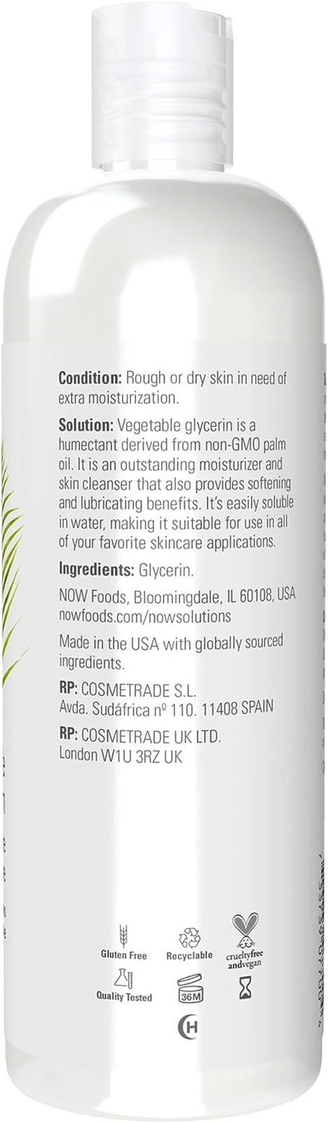 Now Solutions Vegetable Glycerin, 100% Pure, Skin Care, Softening & Moisturizing