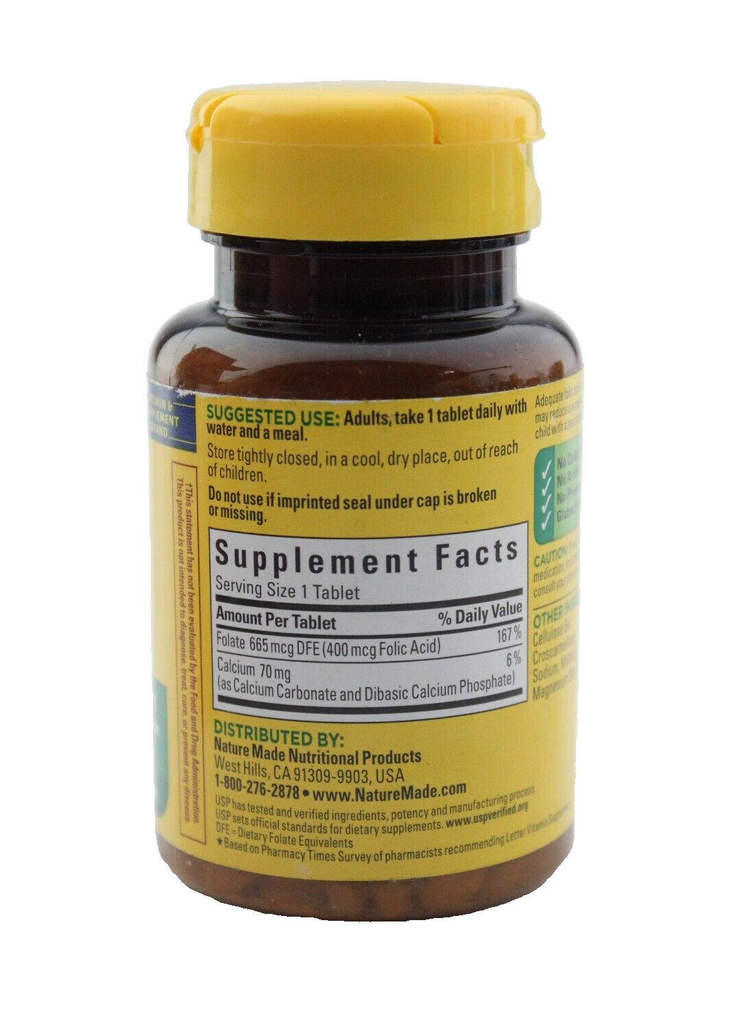 Nature Made FOLIC ACID 400 mcg (665 mcg Dfe) – 250 Tablets – EXP: 05/2025