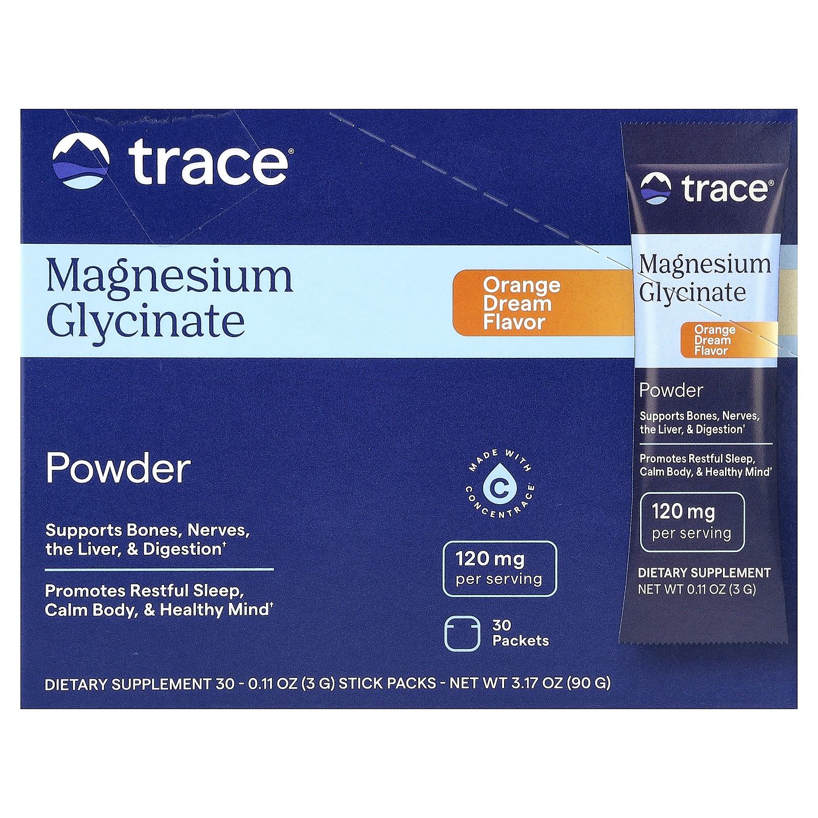 Magnesium Glycinate Powder, Orange Dream, 30 Packets, 0.11 oz (3 g) Each