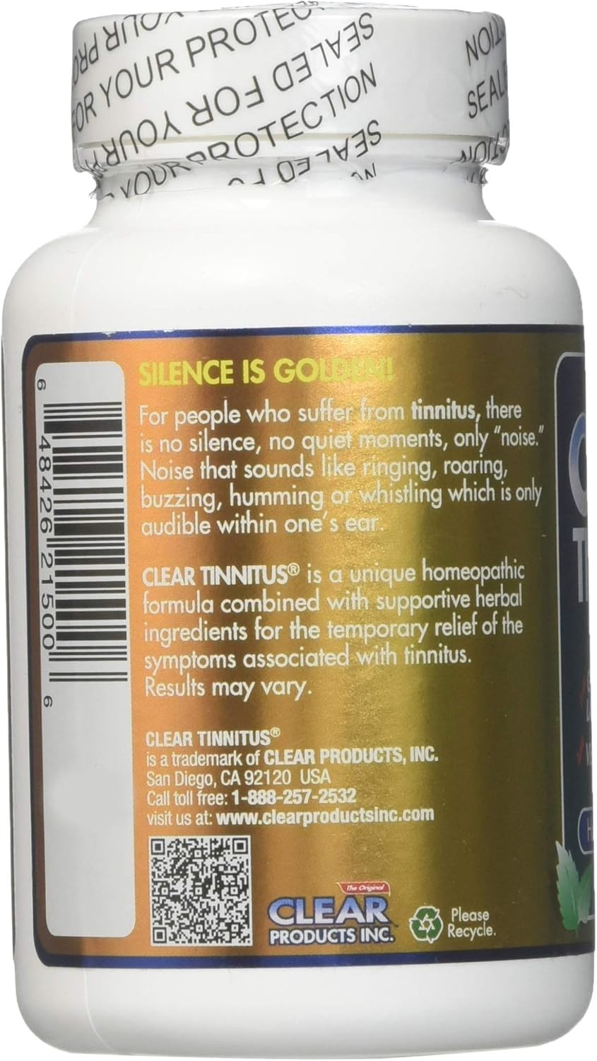Clear Products Tinnitus – Homeopathic Formula 60 Caps Each (Pack of 3)