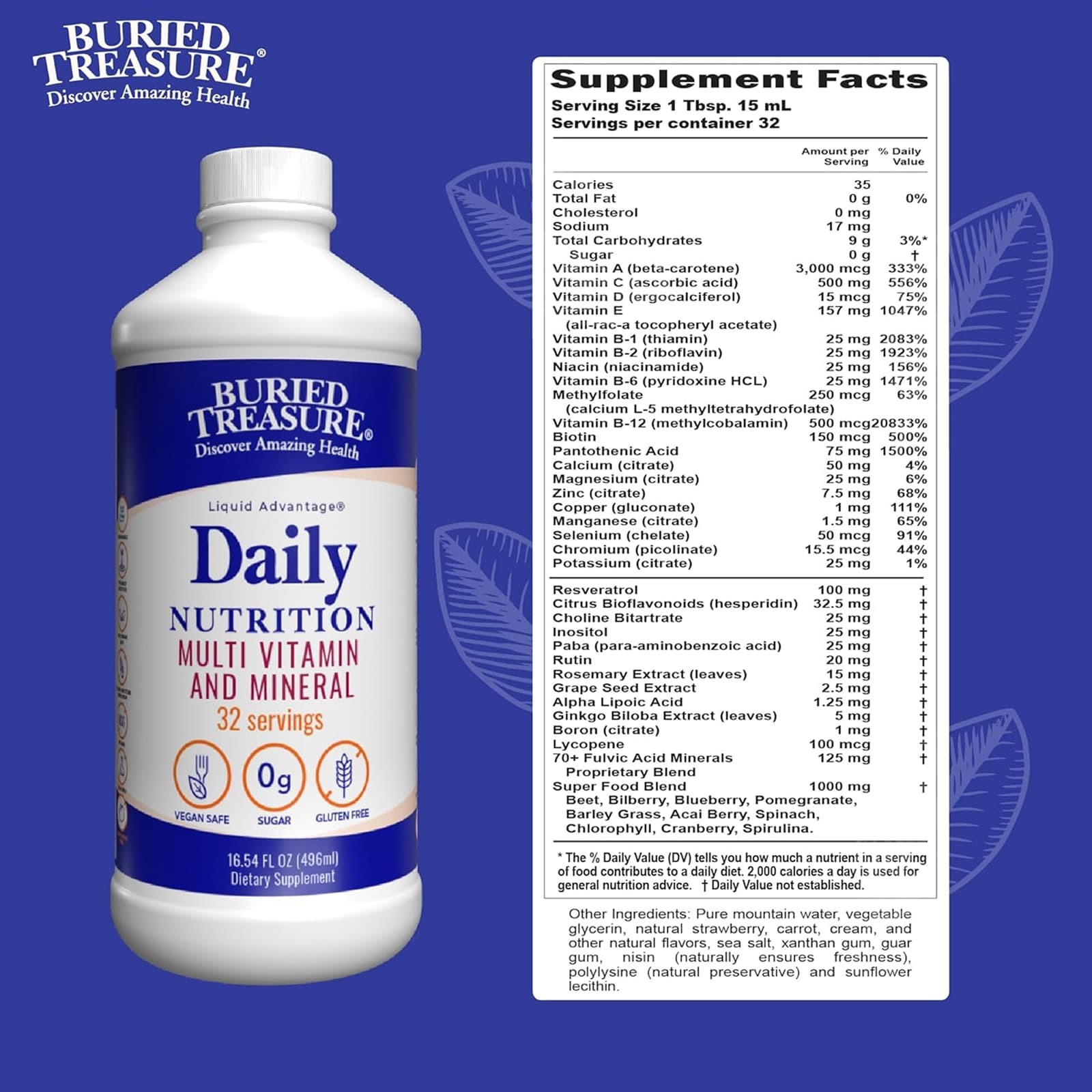 Buried Treasure Daily Nutrition Liquid Multi Vitamins & Minerals16 oz, 0g sugar