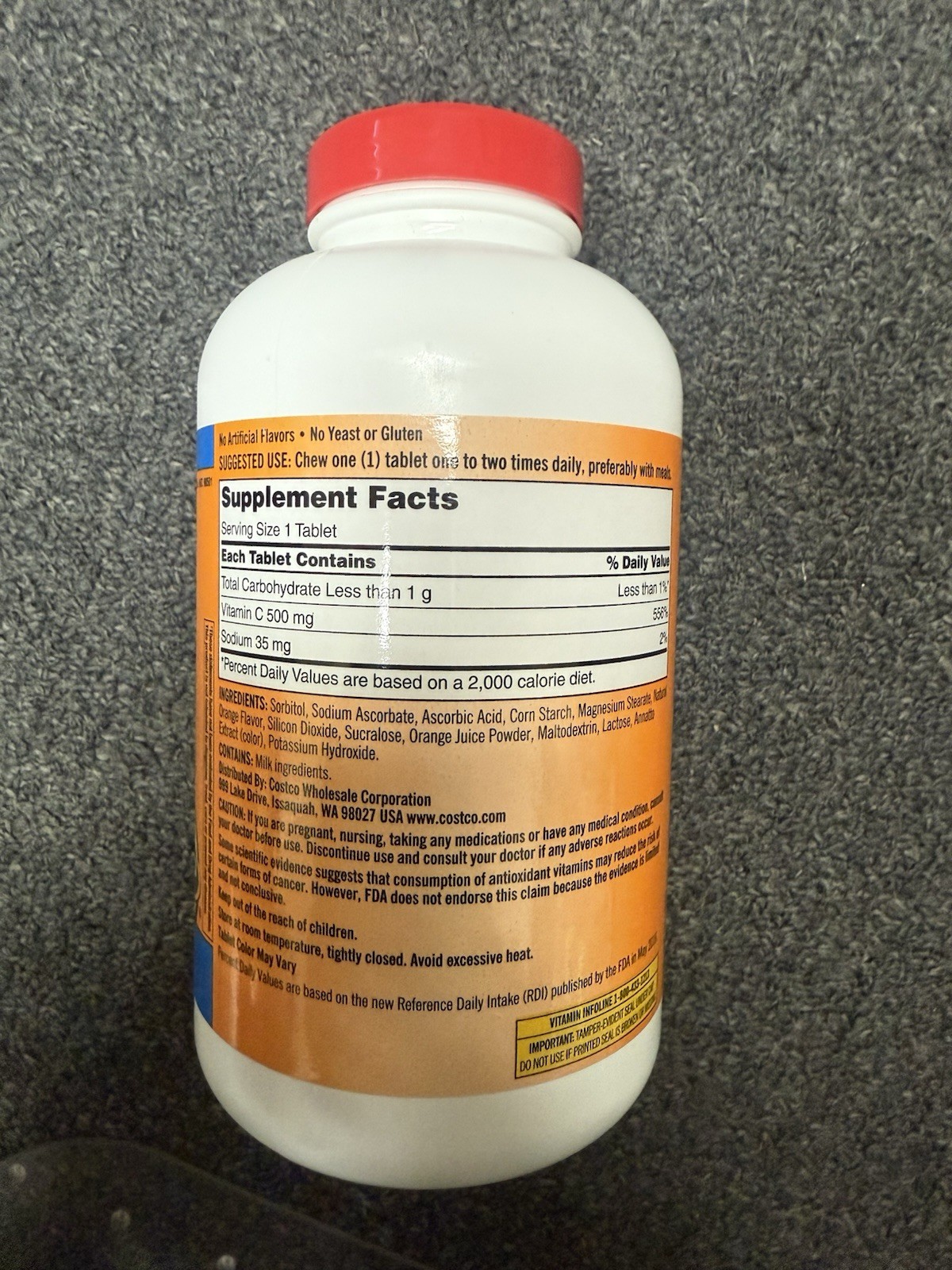 Kirkland Signature Vitamin C 500mg Chewable Tablets – 500 Count