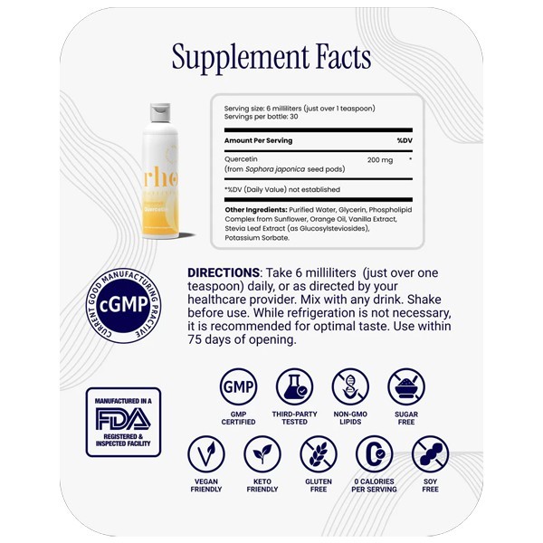 Rho Nutrition Liposomal Quercetin Advanced Immune and Histamine Support 6oz