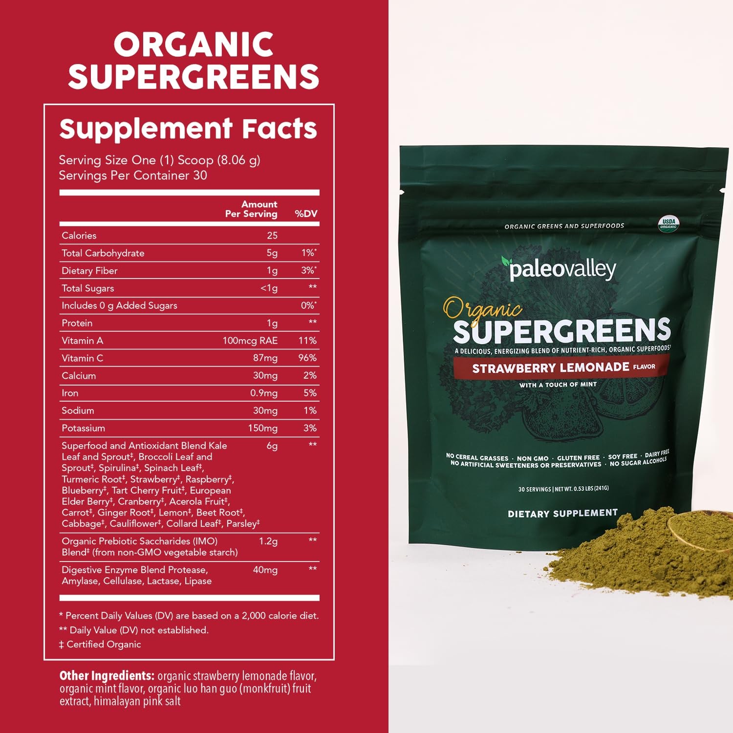 Organic Supergreens – Organic Greens Powder Superfood for Immune Support – Pa…